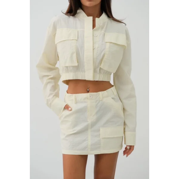 Cep Detay Paraşüt Crop Ceket