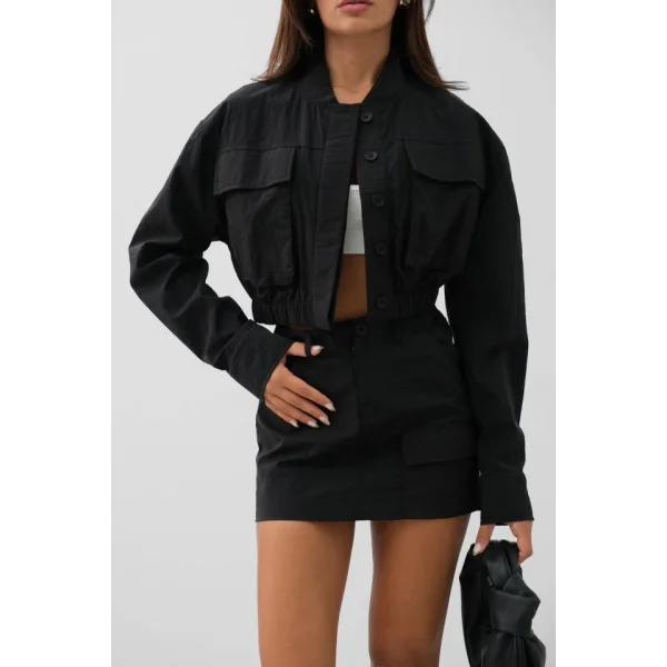 Cep Detay Paraşüt Crop Ceket