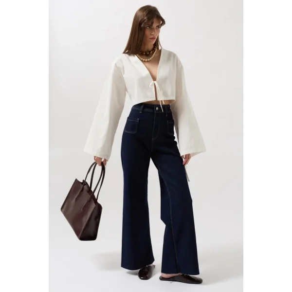 Cep Detay Yüksek Bel Jean