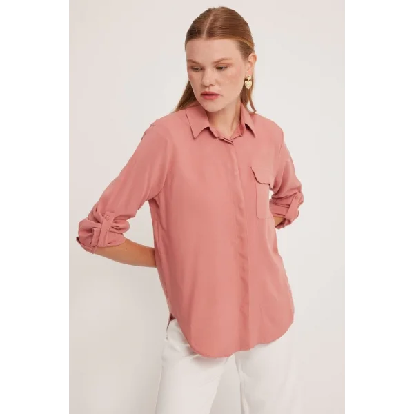 Cep Detaylı Gömlek 20234  Gül Kurusu