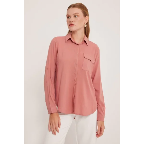 Cep Detaylı Gömlek 20234  Gül Kurusu