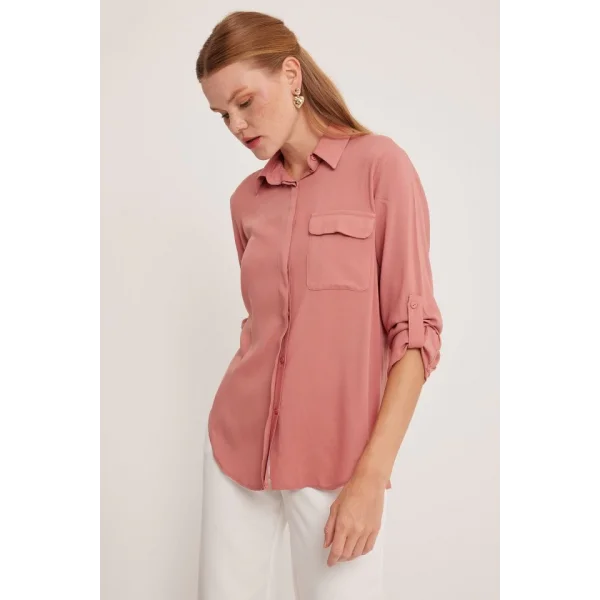 Cep Detaylı Gömlek 20234  Gül Kurusu