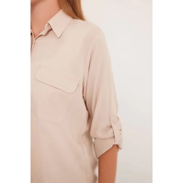 Cep Detaylı Gömlek 20234  Krem