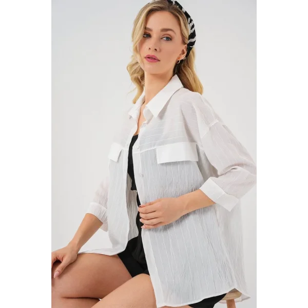 Cep Detaylı Kısa Kol Gömlek 20317 - Beyaz