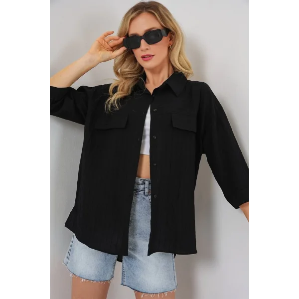 Cep Detaylı Kısa Kol Gömlek 20317 - Siyah