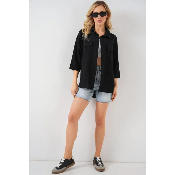 Cep Detaylı Kısa Kol Gömlek 20317 - Siyah