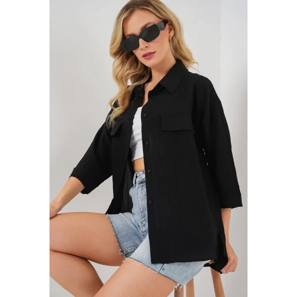 Cep Detaylı Kısa Kol Gömlek 20317 - Siyah
