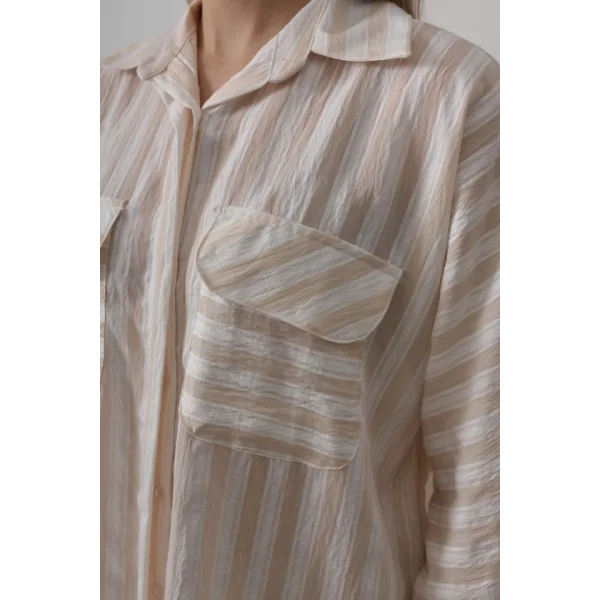 Cep Detaylı Oversize Gömlek - Bej