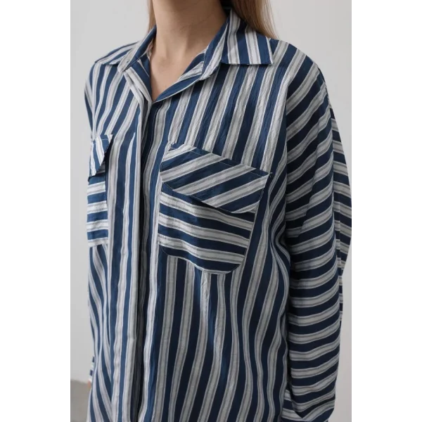 Cep Detaylı Oversize Gömlek - Lacivert