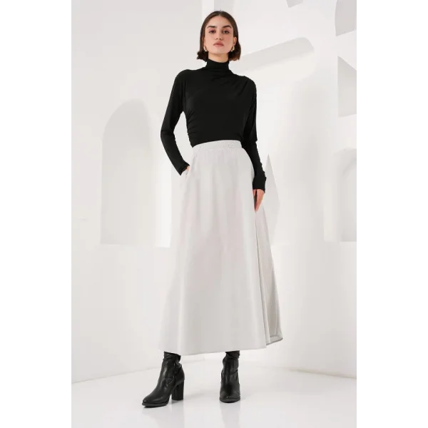 Cep Detaylı Uzun Etek 8024  Gri