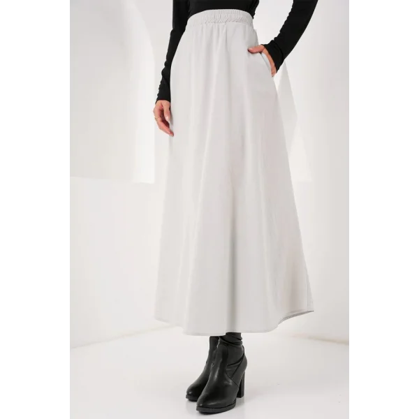 Cep Detaylı Uzun Etek 8024  Gri