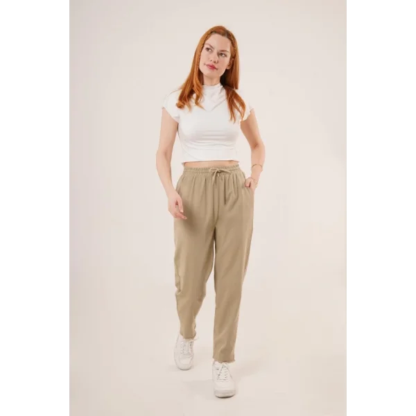 Cepli Belden Bağlamalı Paça Detaylı Haki Pantolon
