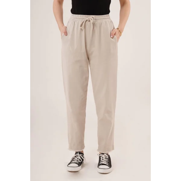 Cepli Belden Bağlamalı Paça Detaylı Krem Pantolon