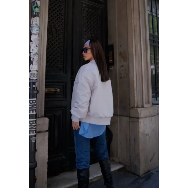 Cepli Bomber Ceket Mont - Beyaz