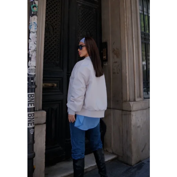 Cepli Bomber Ceket ont  Beyaz