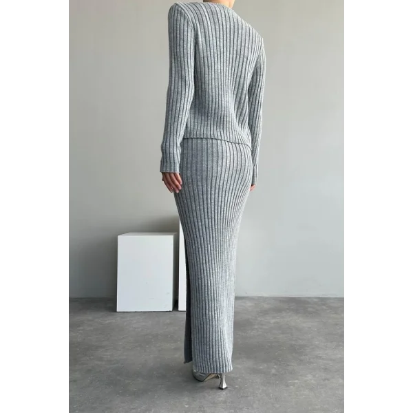 Cepli Düğmeli Üçlü Takım  Açık Gri