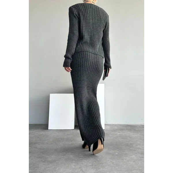 Cepli Düğmeli Üçlü Takım  Koyu Antrasit