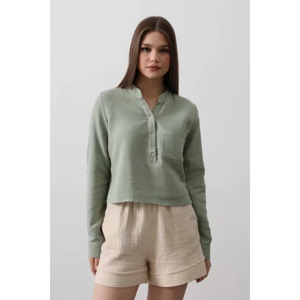 Cepli Hakim Yaka Bluz  Haki