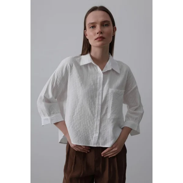 Cepli Kısa Kesim Gömlek - Beyaz