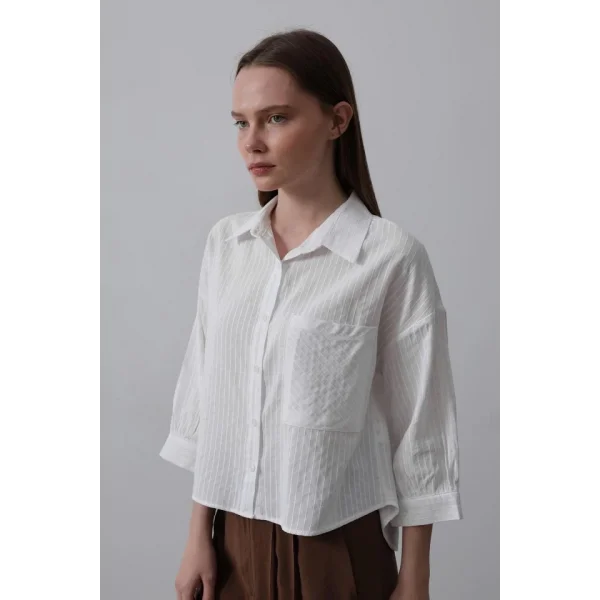 Cepli Kısa Kesim Gömlek - Beyaz