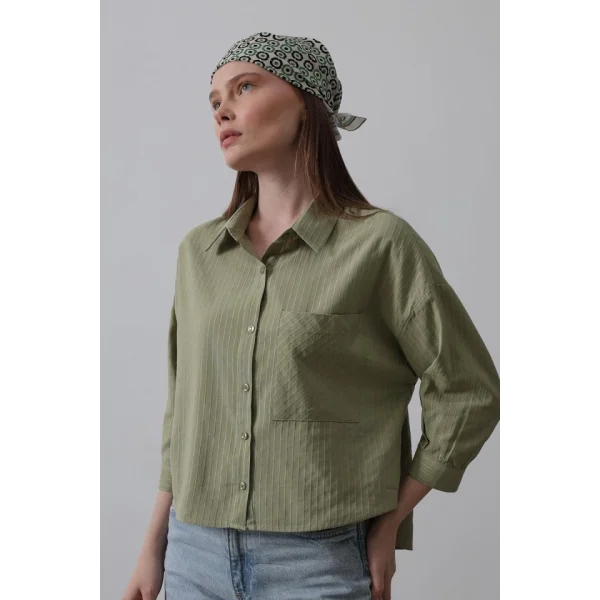 Cepli Kısa Kesim Gömlek - Haki