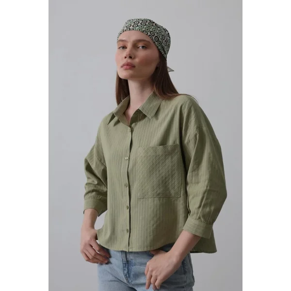 Cepli Kısa Kesim Gömlek - Haki