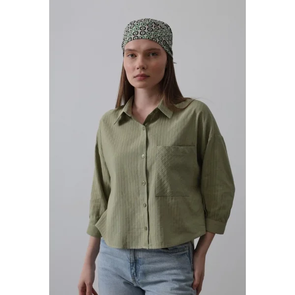 Cepli Kısa Kesim Gömlek - Haki