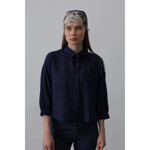 Cepli Kısa Kesim Gömlek - Lacivert