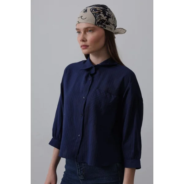 Cepli Kısa Kesim Gömlek - Lacivert