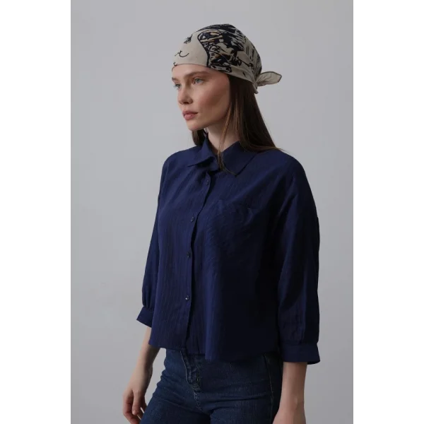 Cepli Kısa Kesim Gömlek - Lacivert