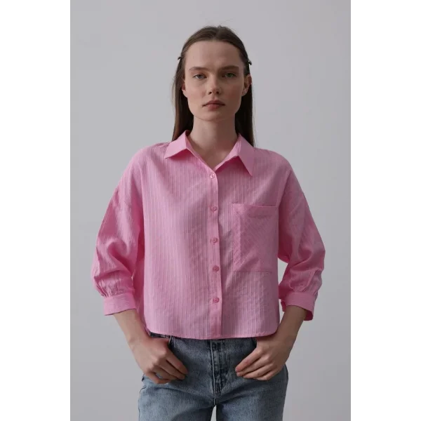Cepli Kısa Kesim Gömlek - Pembe