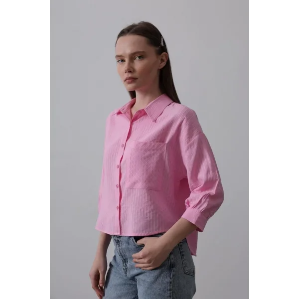 Cepli Kısa Kesim Gömlek - Pembe