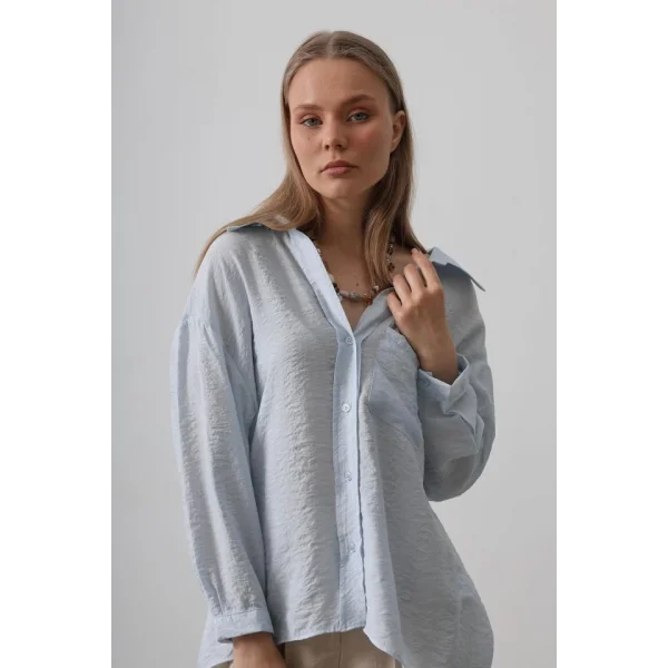Cepli Oversize Gömlek - Bebe Mavisi