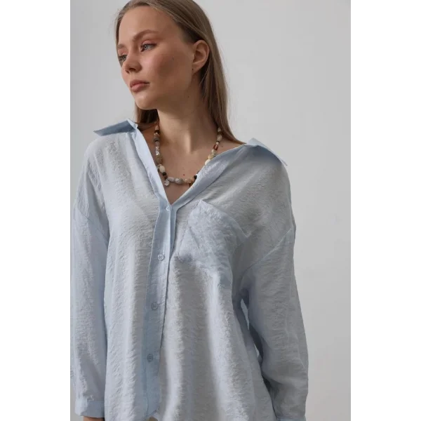 Cepli Oversize Gömlek - Bebe Mavisi