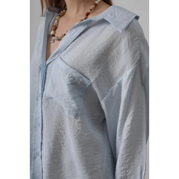 Cepli Oversize Gömlek - Bebe Mavisi