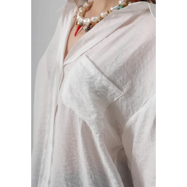 Cepli Oversize Gömlek - Beyaz