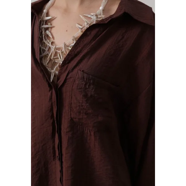 Cepli Oversize Gömlek - Kahve