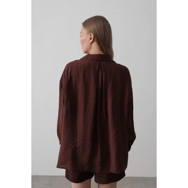 Cepli Oversize Gömlek - Kahve