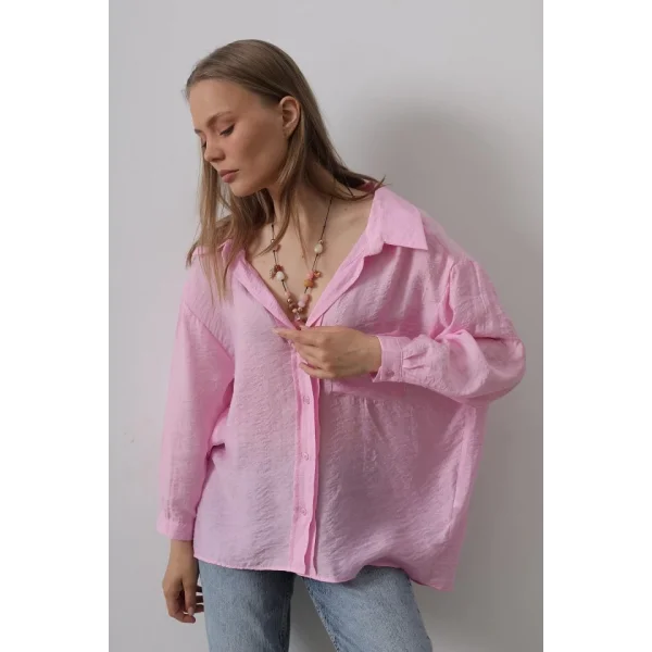 Cepli Oversize Gömlek - Pembe