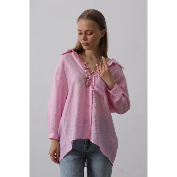 Cepli Oversize Gömlek - Pembe