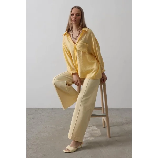 Cepli Oversize Gömlek - Sarı