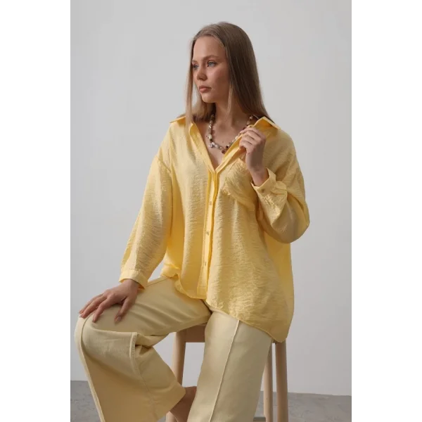 Cepli Oversize Gömlek - Sarı