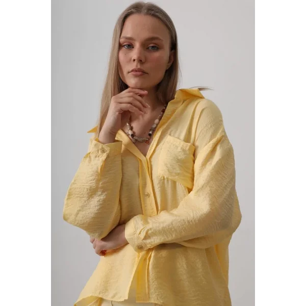 Cepli Oversize Gömlek - Sarı