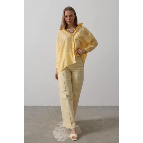 Cepli Oversize Gömlek - Sarı