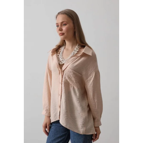 Cepli Oversize Gömlek - Taş