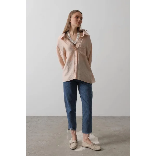 Cepli Oversize Gömlek - Taş