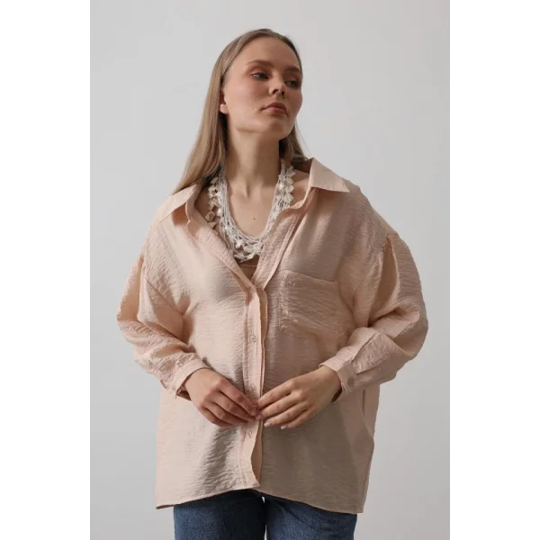 Cepli Oversize Gömlek - Taş