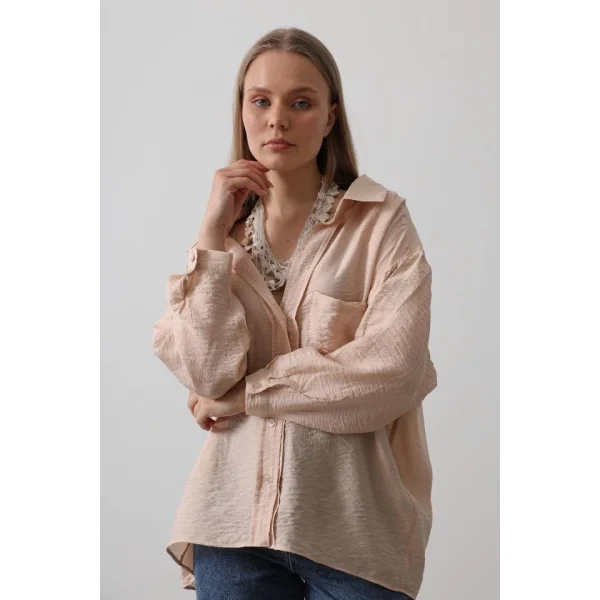 Cepli Oversize Gömlek - Taş