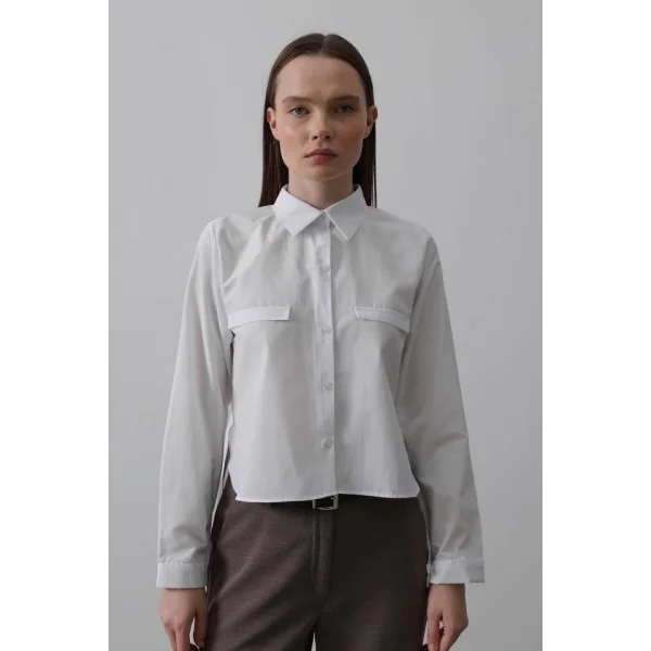 Cepli Uzun Kol Gömlek - Beyaz