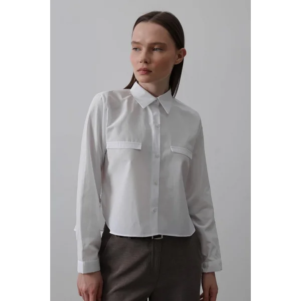 Cepli Uzun Kol Gömlek - Beyaz